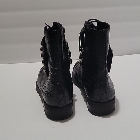 Schutz Croc Embossed Studded Lace Up Boots - Picture 3 of 16